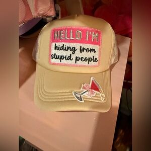 “Hiding from Stupid People” Beige Cap with Pink and White Patch